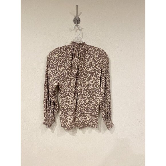 Nation LTD Blouse Womens Small Leopard Print Long Sleeve Smocked Pima Cotton Top - Picture 5 of 5